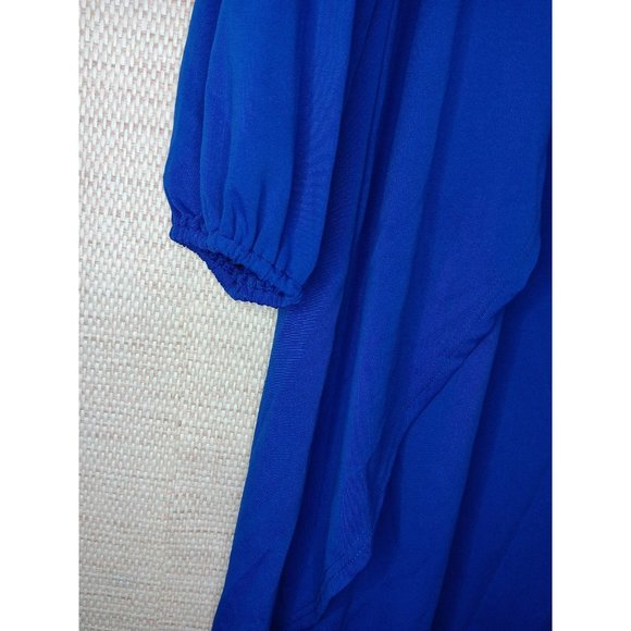 Elegant Modest Royal Blue Formal Dress with bell sleeves Size 2X and necklace - Picture 5 of 9
